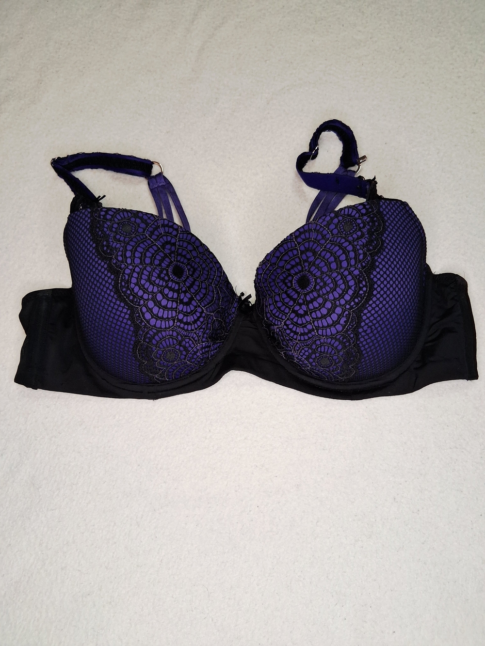Ashley Graham Purple Lace Push-Up Bra with Black Trim - Women Intimates